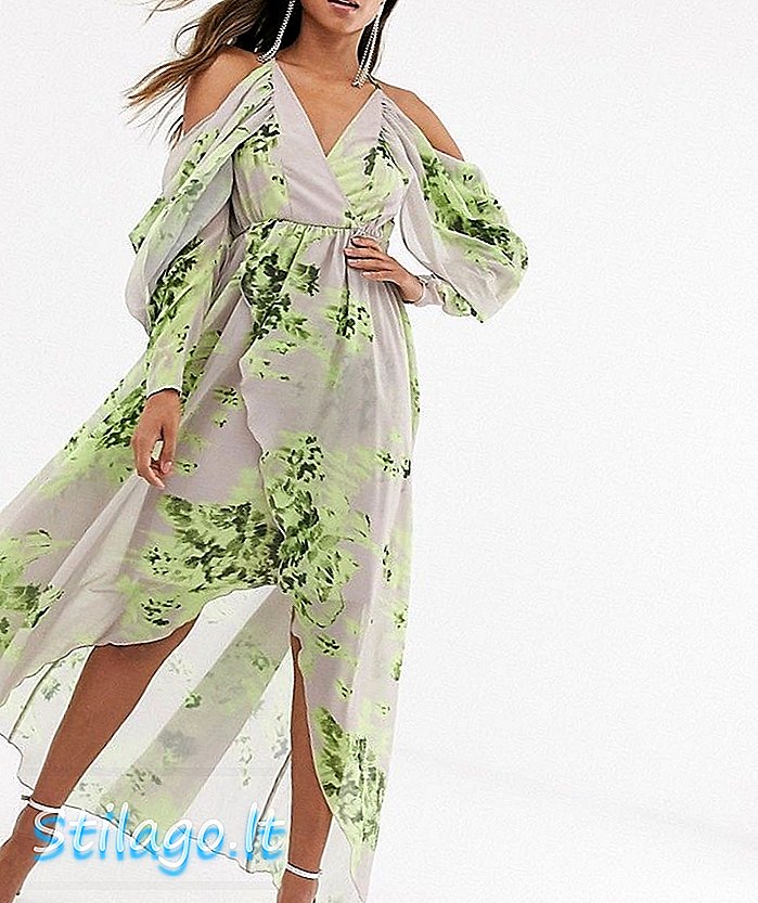 ASOS DESIGN rochie maxi cu imprimeu floral cu umăr rece-Multi