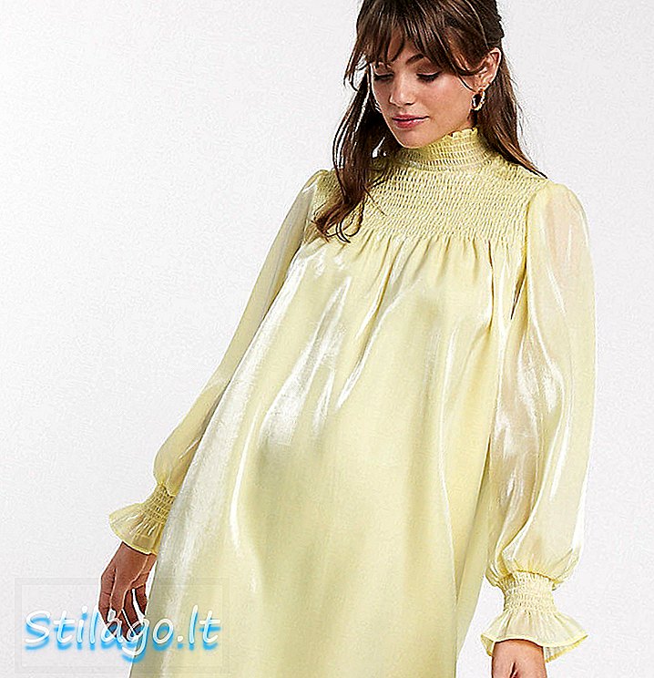 Гламурное платье-свинг с высокой горловиной и рубашкой из желтого органзы