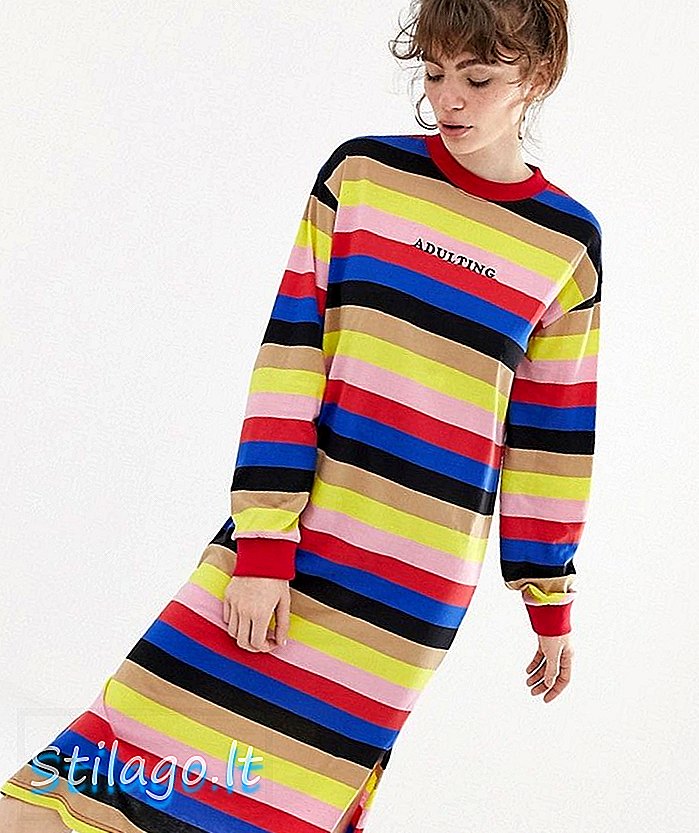 Daisy Street Midi T-Shirt Kleid in leuchtenden Streifen-Multi