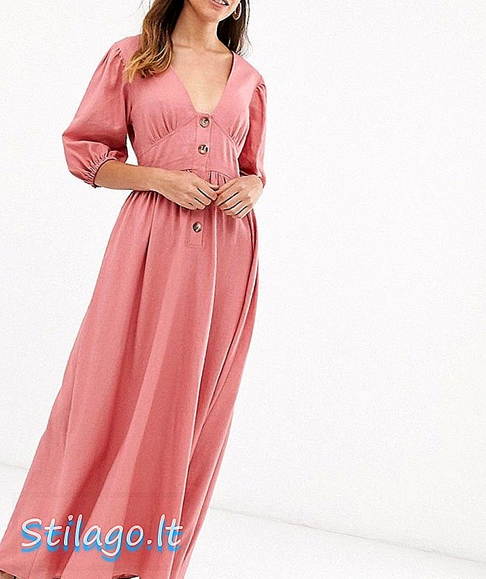 Tombol ASOS DESIGN melalui linen maxi dress dengan cross back-Pink