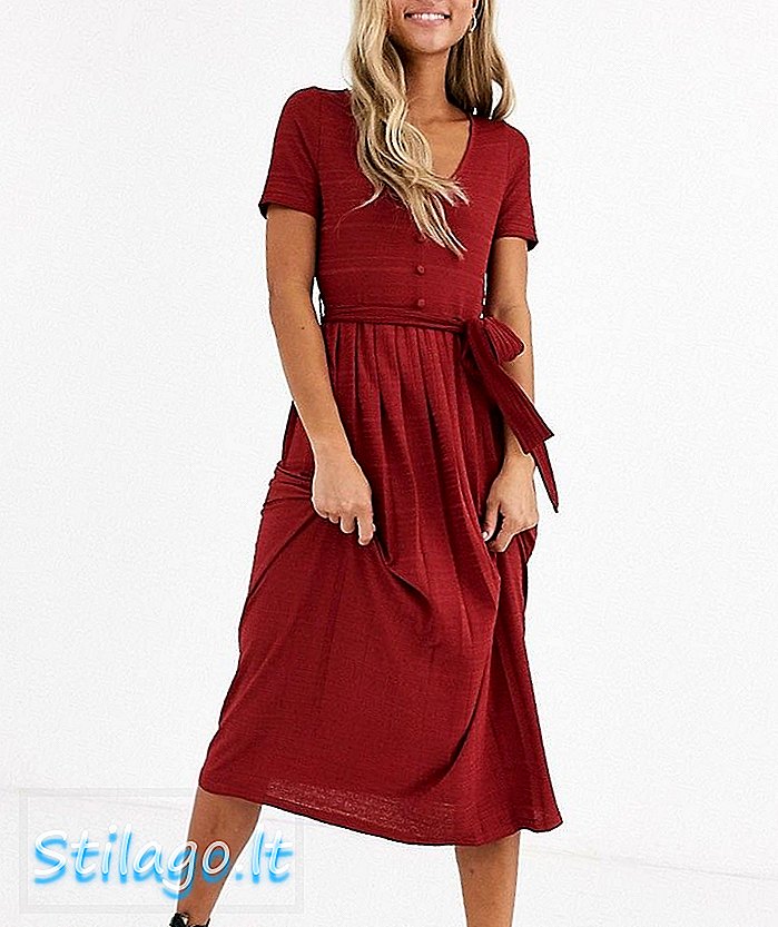 ASOS DESIGN - Midi-jurk met v-hals en textuur en geplooide rok