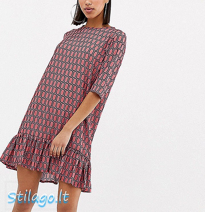 지오 프린트-멀티 소재의 드롭 헴 쉬프트 드레스