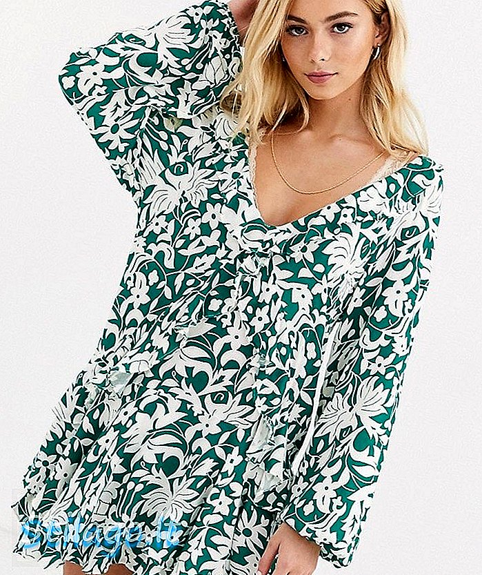 Free People Floral Ruffle dress-Green
