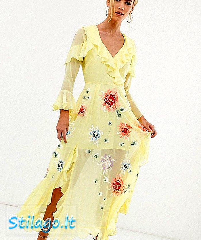 ASOS DESIGN שמלת מקסי עטופה רקומה - צהוב