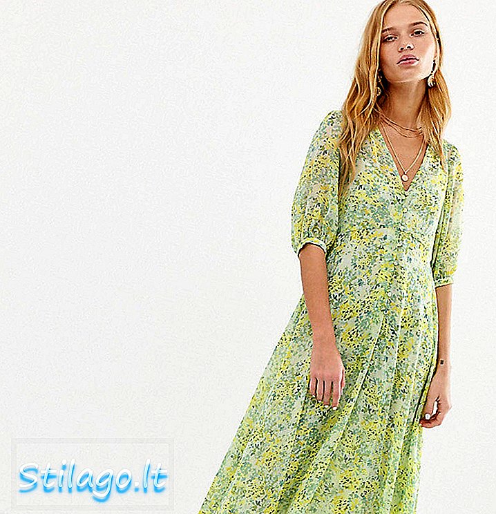 Mango blomsterprint midi-kjole i grøn-Multi