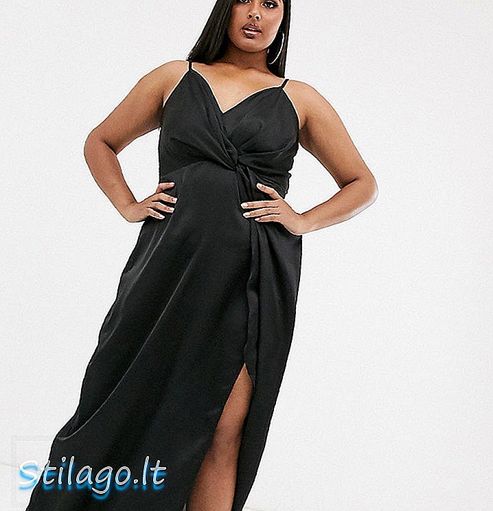 Šaty Missguided Plus Satin Maxi s bočním rozdělením v černé barvě