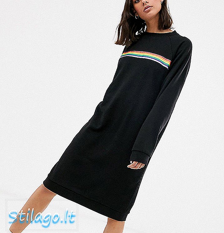 Monki rainbow stripe tröja klänning-svart