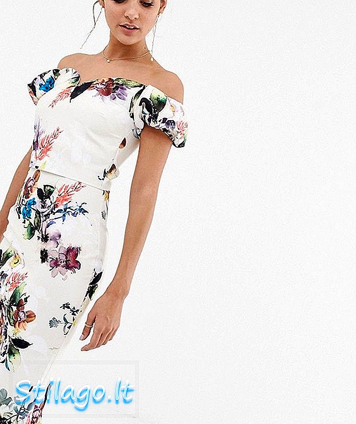 Küçük metresi bardot çiçek kalem elbise-Multi