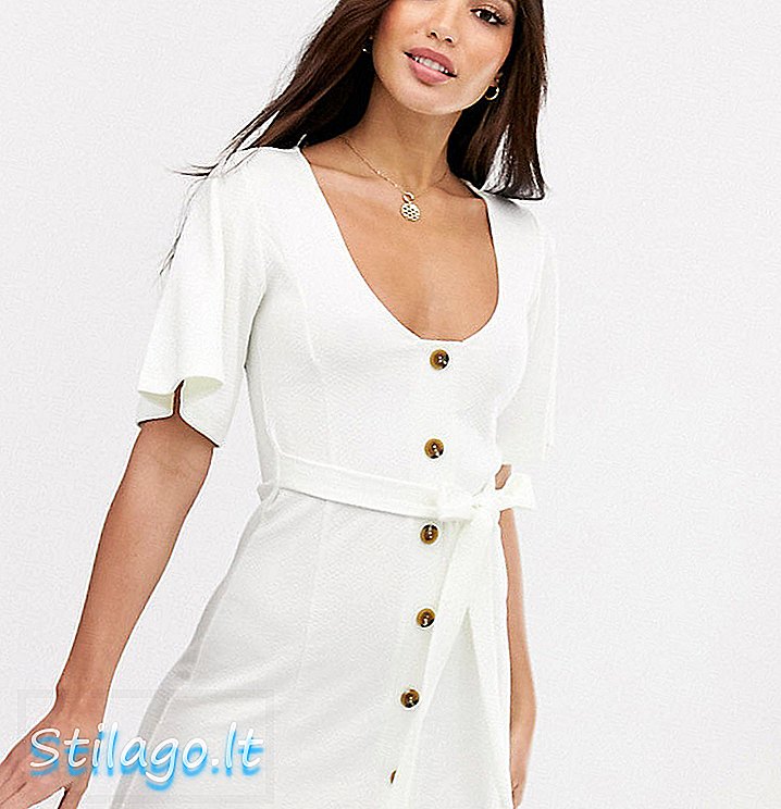 ASOS DESIGN - Mini bottone alto attraverso un abito da tè testurizzato-bianco