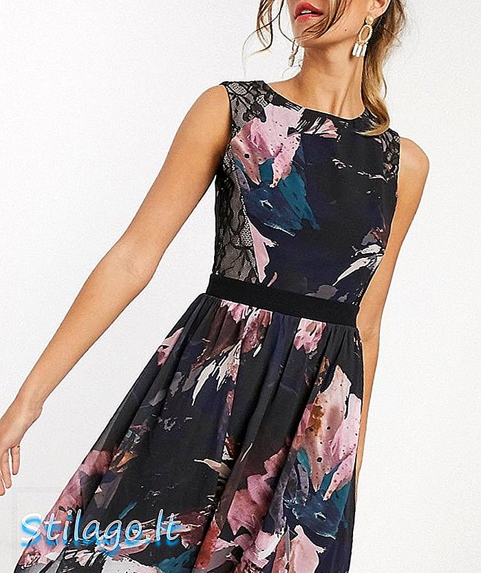 Little Mistress floral skater alto pescoço vestido-Multi