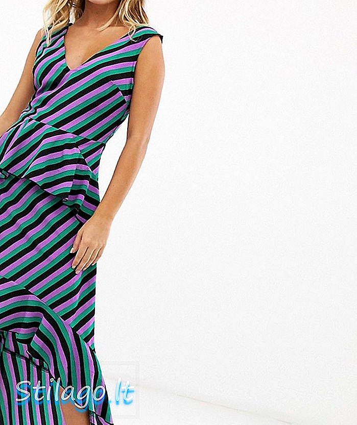 Forkert guide maxi-kjole med dip hem med frill detalje i lilla stribe-Multi