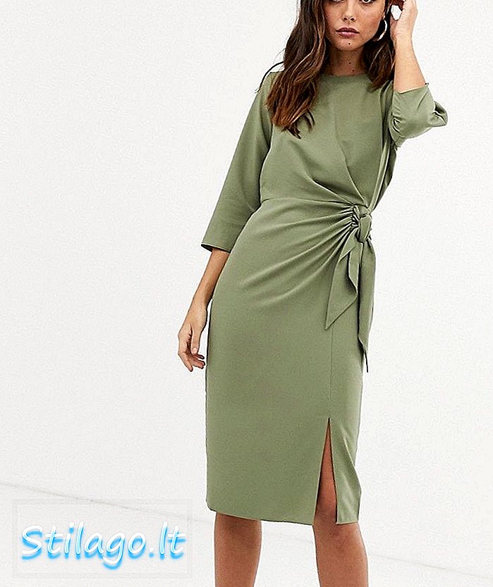 Плаття ASOS DESIGN детально обтягує плаття міді з довгими рукавами-зелене