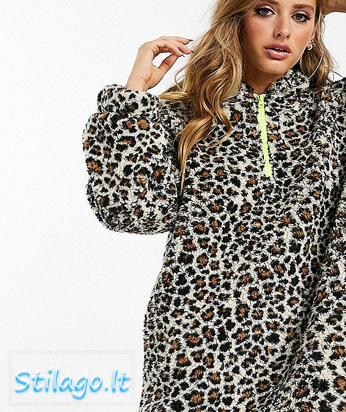 ASOS DESIGN - Vestito felpato con orsacchiotto leopardato - Multi