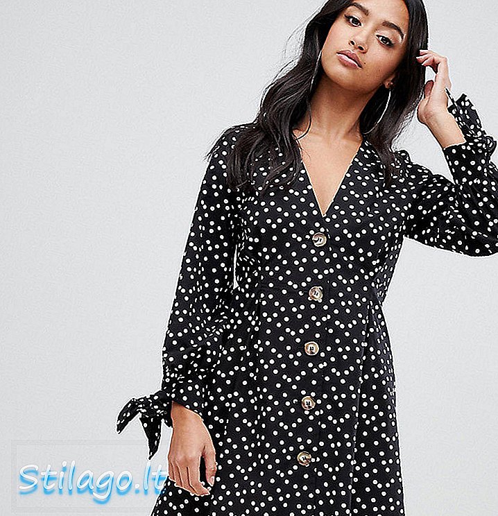 ASOS DESIGN Κουμπί Petite με μίνι φόρεμα με σκέτες και γραβάτα στο Spot-Multi