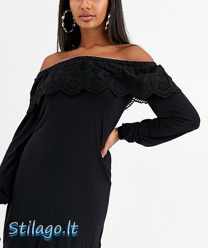 Lipsy broiderie bardot klänning-svart