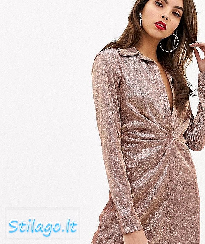 एएसओएस डिझाईन चमकदार सेक्सी ड्रेप बॉडीकॉन शर्ट ड्रेस-गोल्ड