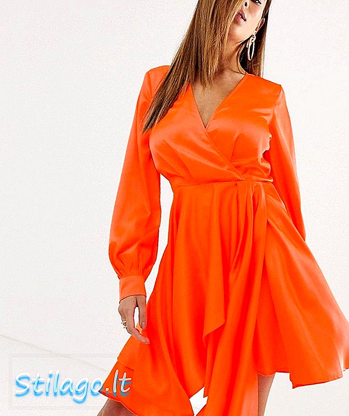 ASOS DESIGN minikjole i satin med flippy nederdel-Orange