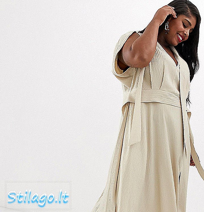 ASOS DESIGN Curve потапяне на врата модерна макси рокля с ръкави-нос в текстура-бежово