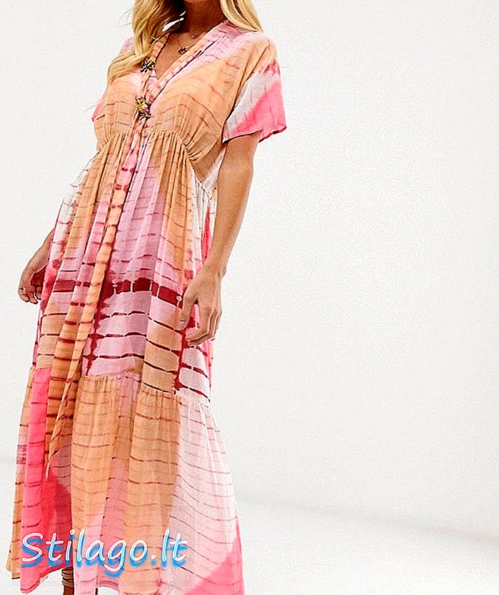 Vestido largo con efecto tie dye en contraste de Aratta con lazo en la cintura-Naranja