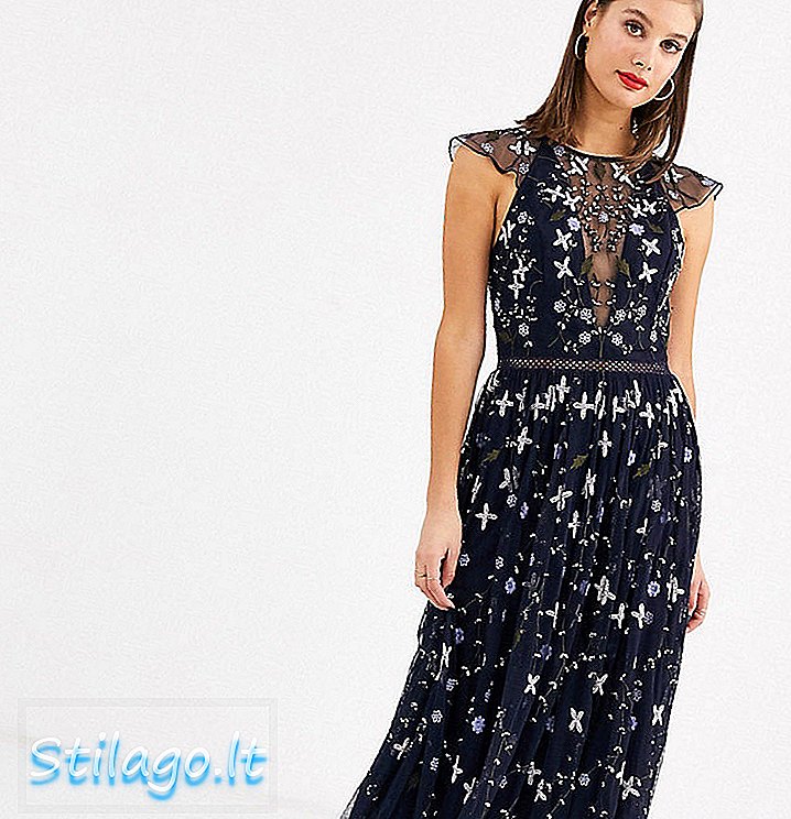 ASOS DESIGN Tall - Mooie geborduurde maxi-jurk van mesh met bloemen en pailletten - Multi