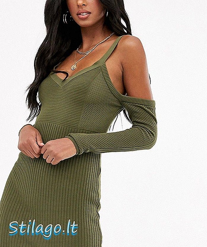 ASOS DESIGN - Gebreide mini-jurk van mesh met koude schouder - Groen