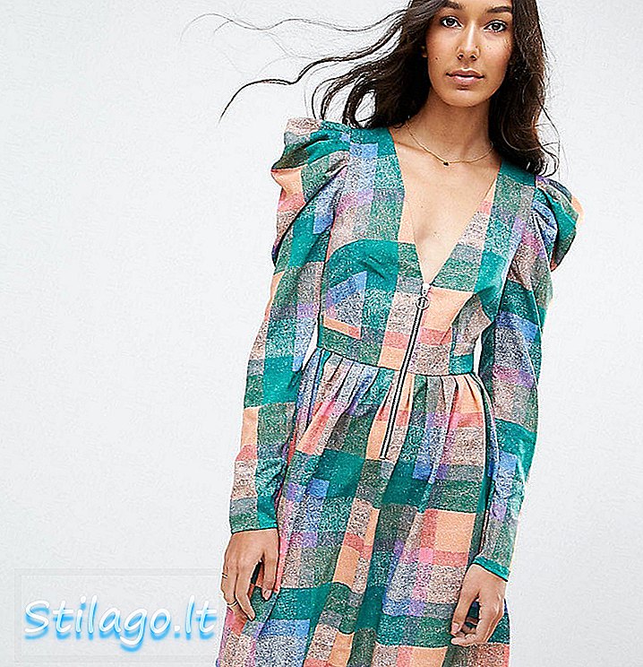 ASOS TALL - Mini robe à manches bouffantes et imprimé à carreaux - Multicolore