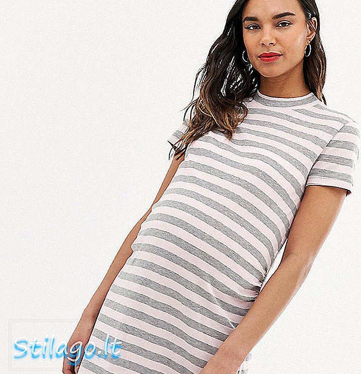 Mamalicious stripe høy hals midi t-skjorte kjole-Multi