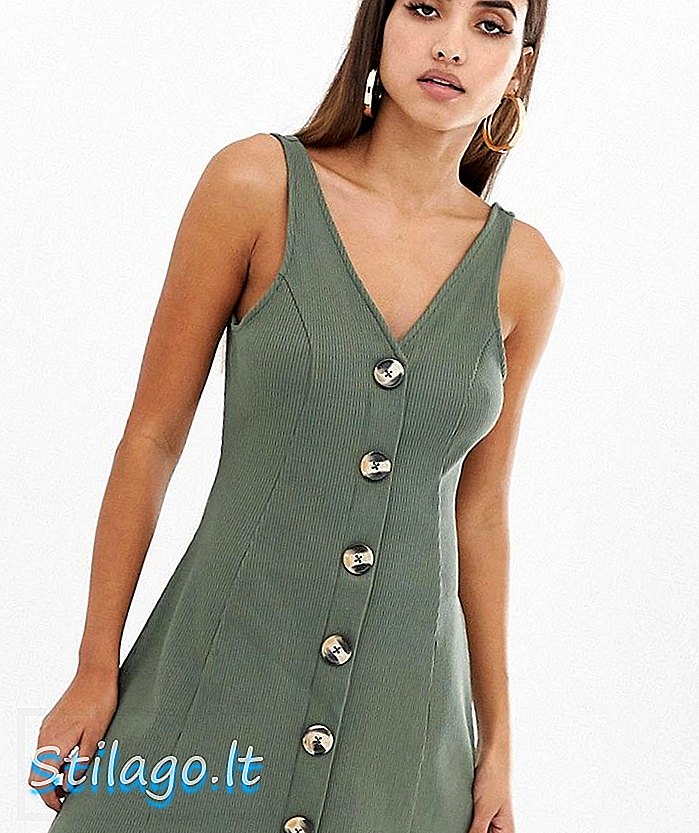 ASOS DESIGN - Geribbelde mini-jurk met knopen - Groen
