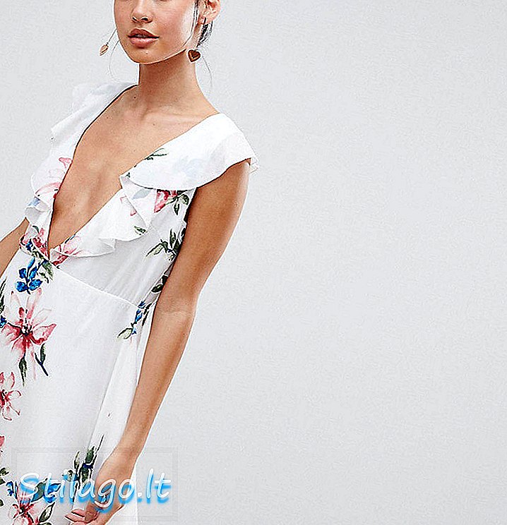 Boohoo eksklusif mini dress floral depan terjun-Putih