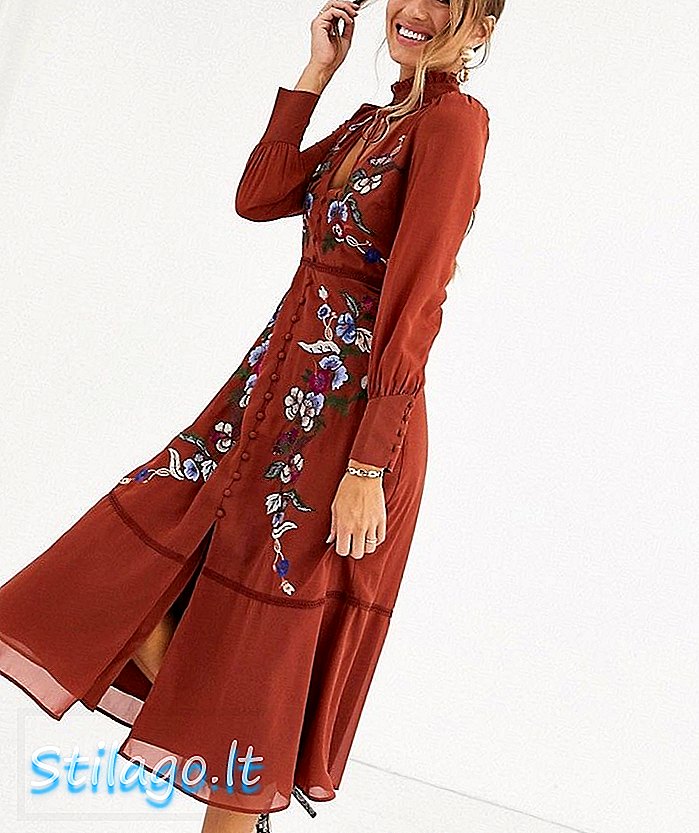 Хопе & Иви везена мидаки хаљина у изгорелој наранџастој боји