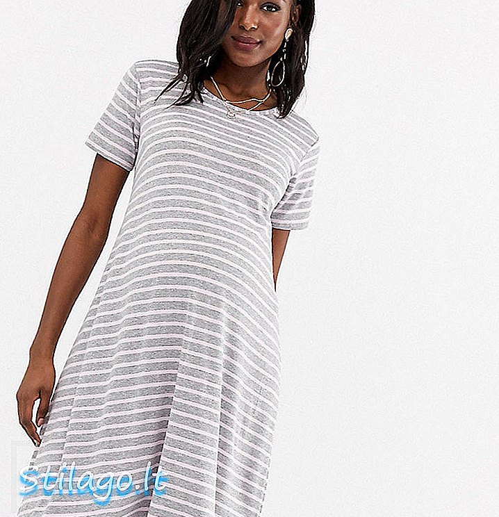 Bluebelle Maternity dip hem šaty v šedé a růžové Stripe-Multi