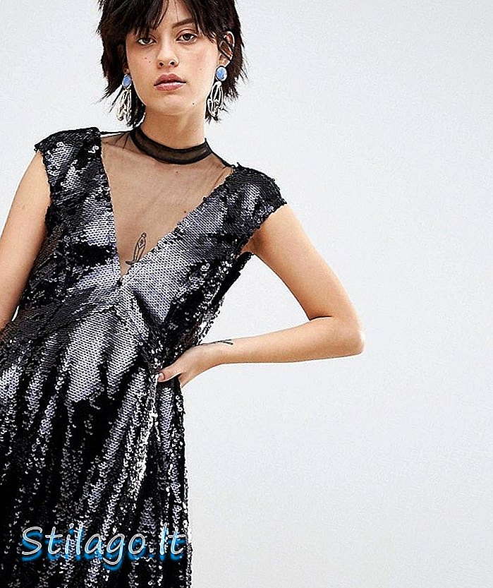 Free People Dance Till Dawn Ombre Sequined Dress-Black