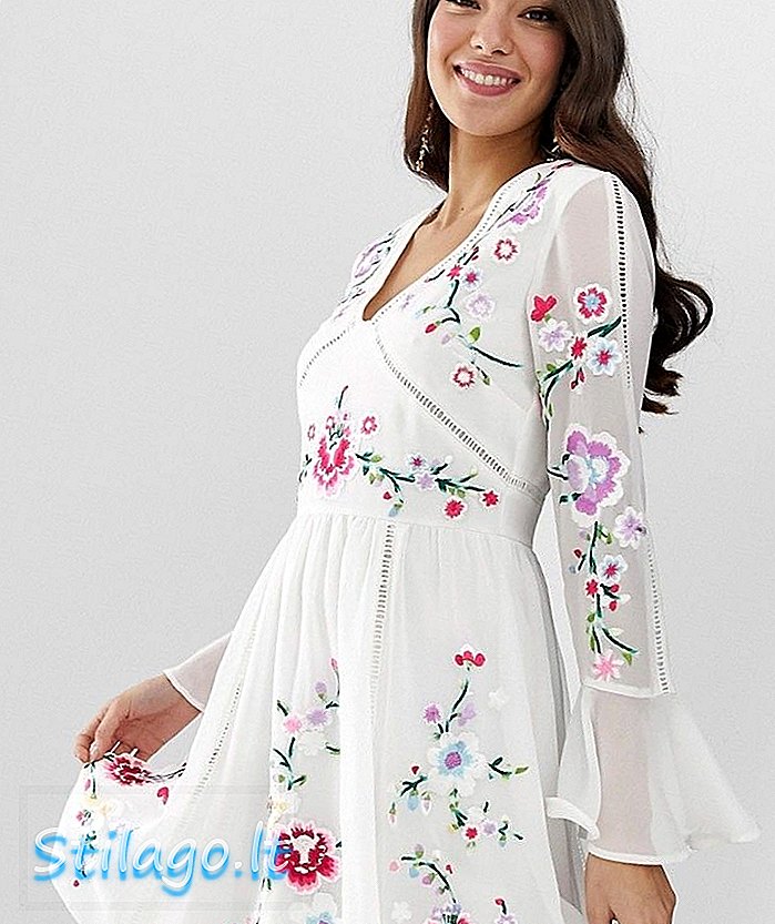 ASOS DESIGN - Mini-jurk met borduursel en kanten afwerking - Wit