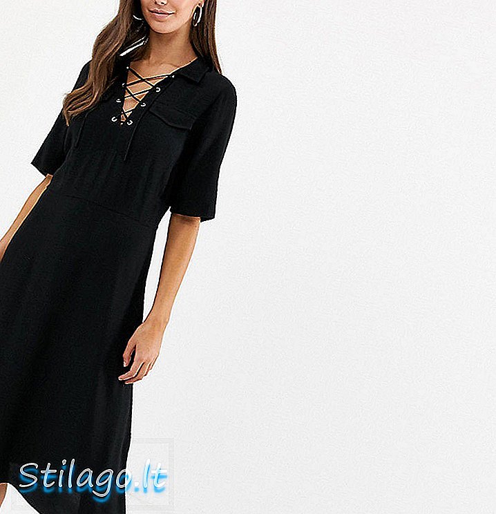 ASOS DESIGN Wysoka sukienka midi z sznurowanym przodem - czarna