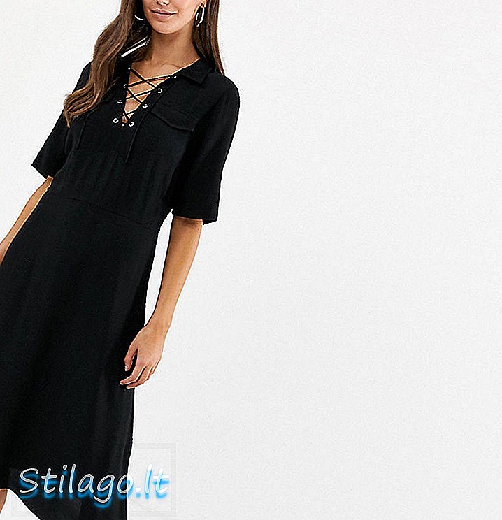 Vestido camisero alto de ASOS DESIGN con cordones en la parte delantera-Negro