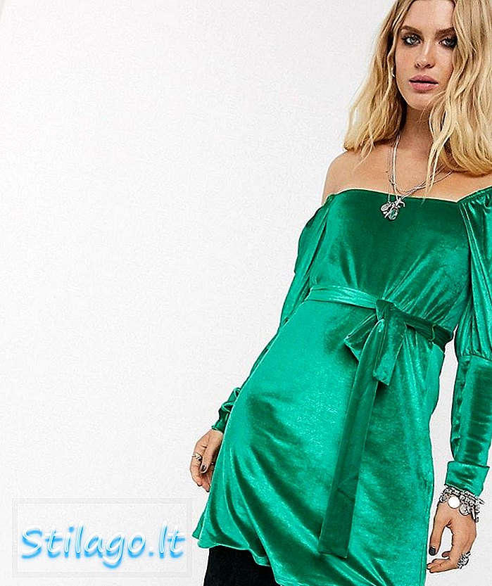 ASOS DESIGN فستان قصير من المخمل ذو نفخة مربعة - أخضر