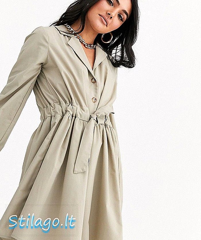 ASOS DESIGN - Mini robe chemise boutonnée en coton avec taille froncée - Crème