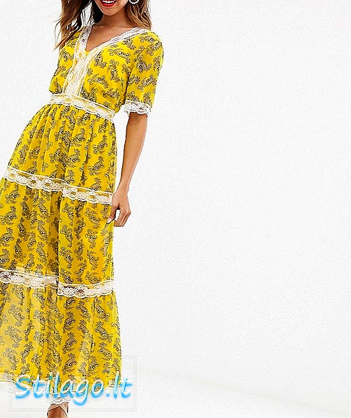 ASOS DESIGN - Robe longue à volants et empiècements en dentelle - Imprimé paisley - Multicolore