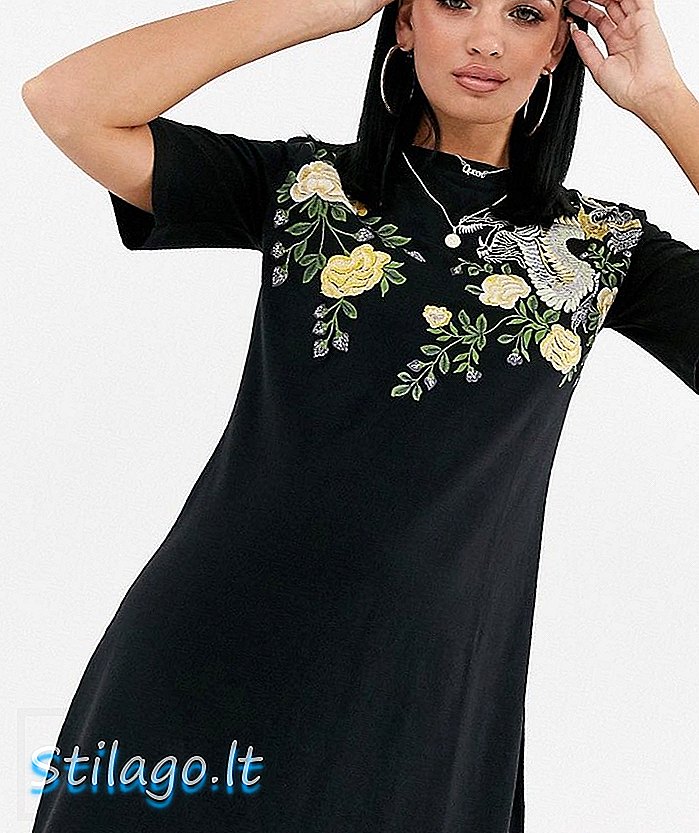 ASOS TASARIM işlemeli ejderha tişört elbise-Siyah