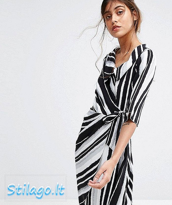 Closet London Wrap Front Striped Dress-Multi