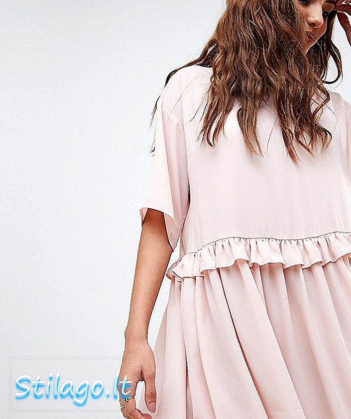ASOS DESIGN mini dress smock dengan embel-embel pinggang-Pink