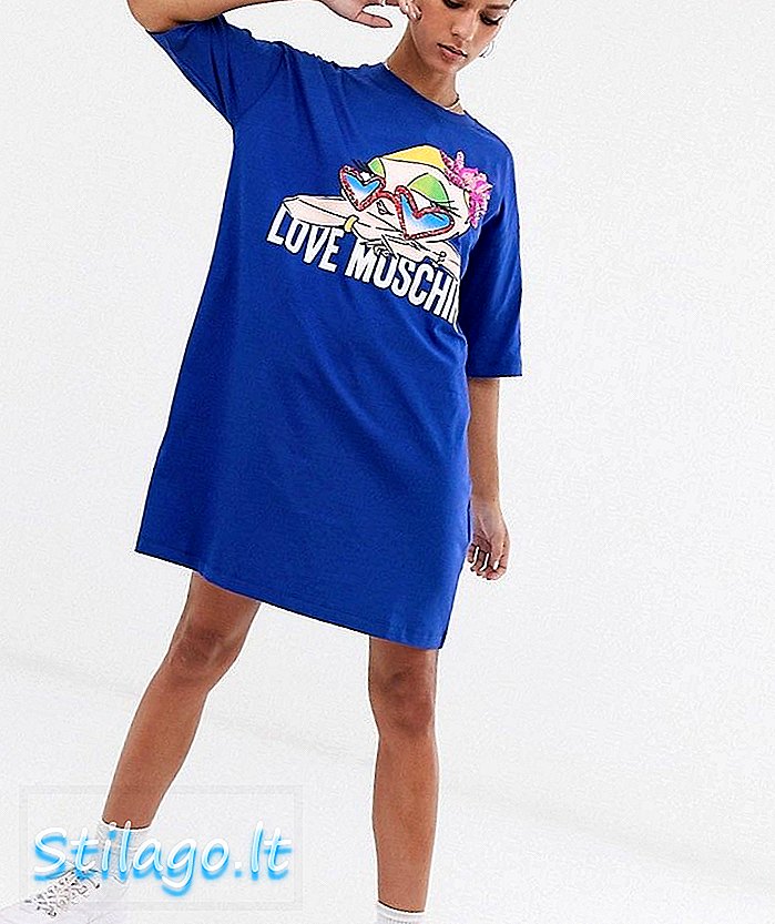 Mīlestības Moschino Sequin Girl t-kreklu kleita-Navy