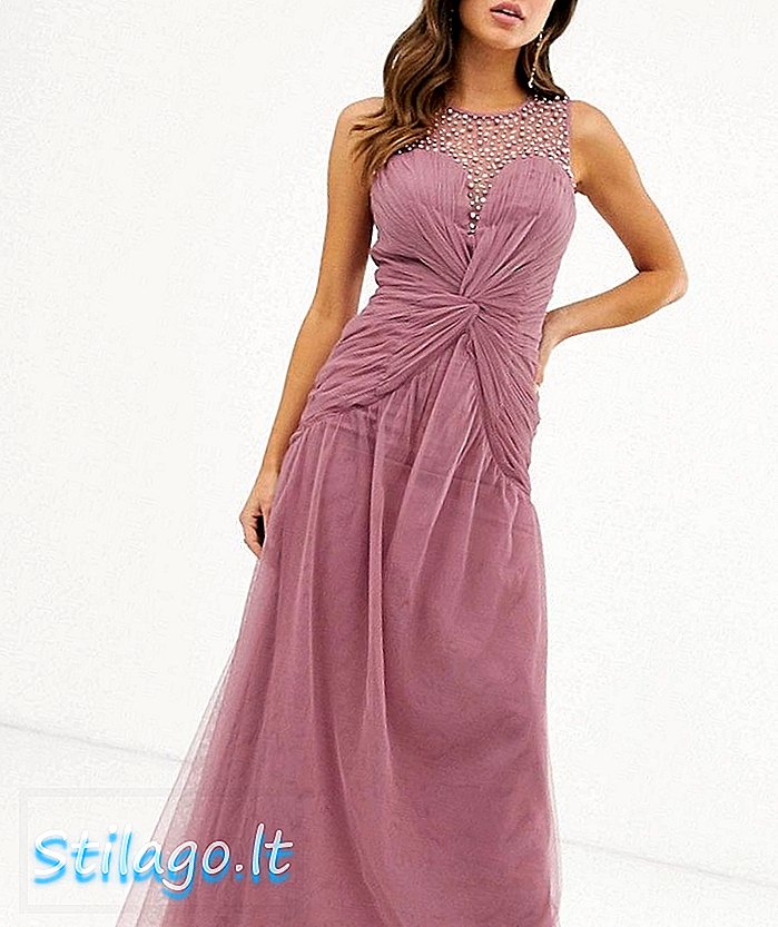 Little Mistress στολισμένη λαιμόκοψη φόρεμα με μέση κόμπο-ροζ