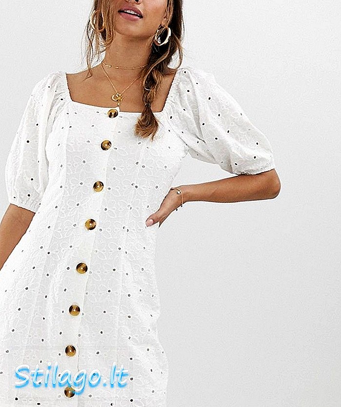 Botão ASOS DESIGN através do vestido de chá broderie-Branco