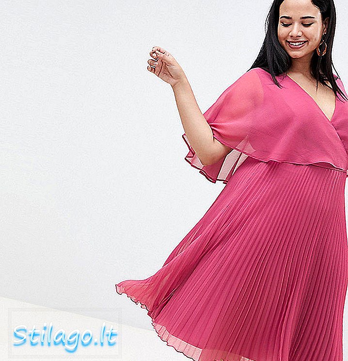 ASOS DESIGN 플리츠 스커트 핑크 곡선 플러터 슬리브 미디 드레스