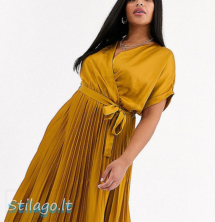 „New Look Curve“ plisuota atlaso suknelė garstyčių geltonai