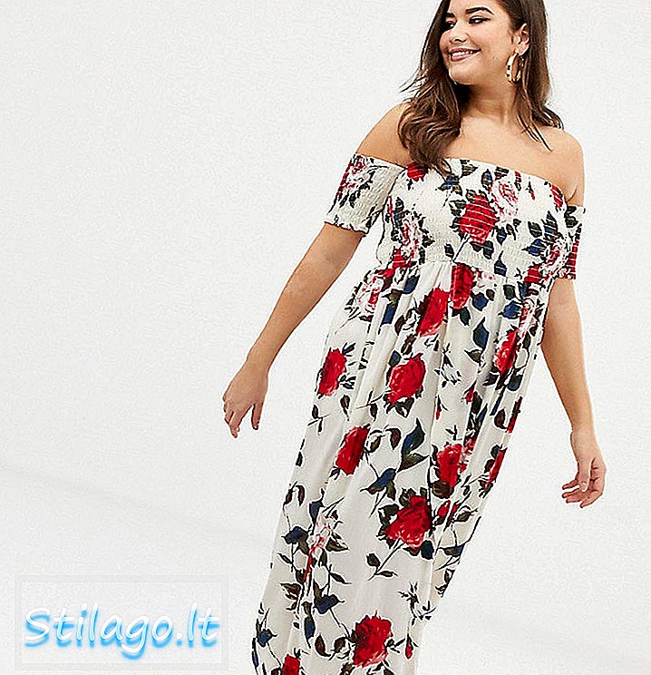 Vuonna Style Plus kukka bardot maxi mekko-Multi