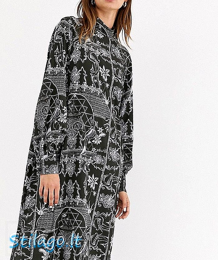 Weekday porseleinen midi-jurk met print in diepgrijs-Multi
