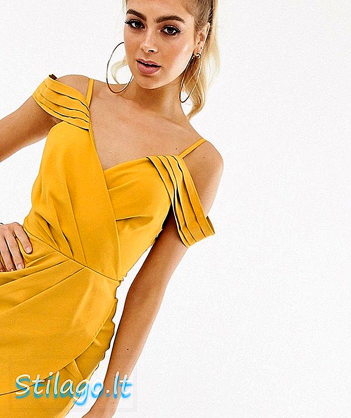 Цлуб Л Лондон асиметрична хладна рамена мини хаљина у жутој боји