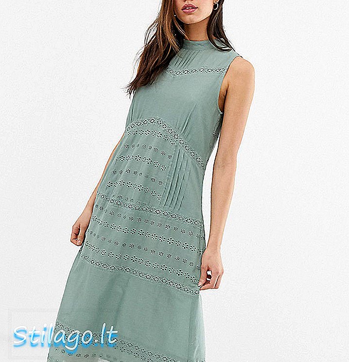 ASOS डिजाइन लंबा बिना आस्तीन का विजोरियाना मिडी पोशाक फीता डालने-हरे रंग के साथ